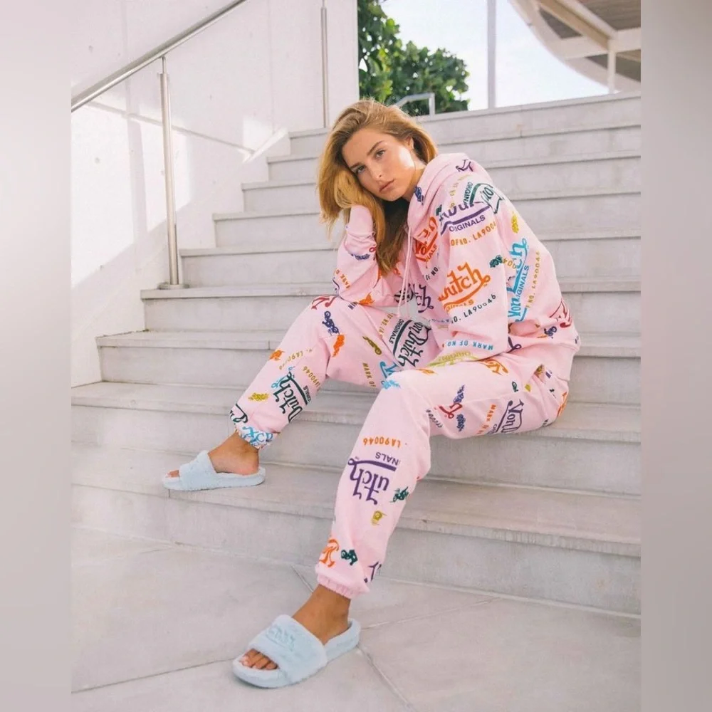 Von Dutch Unisex Pink All Over Print Sweatpants/Joggers |LIMITED EDITION|NEW/NWT - Picture 1 of 16